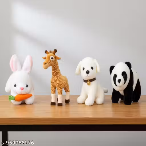 Pack of 4 Panda, Squirrel, Griffe & Pink Dolphine. Best Soft Combo Toys Toy for Cute Kids Baby Boys/Girls Animal Stuffed Plush Toy Teddy Bear for Kids.