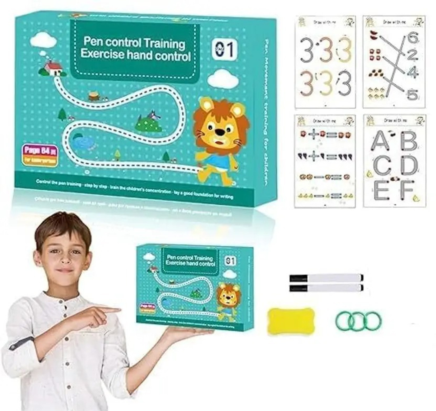ExeQianming Children’s Reusable Tracing Book with Markers – Alphabet & Number Practice (Multicolor)