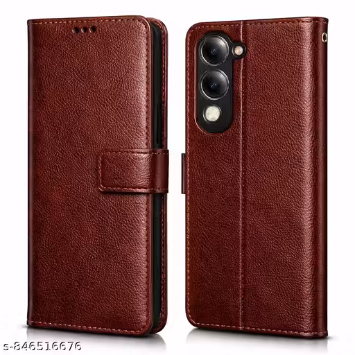 Vivo Y19 5G Flip Case | PU Leather Flip Cover Wallet Case | (Brown)