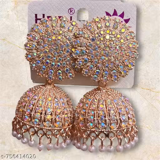 Traditional Jewellery Ethnic Fancy Pearl Studded Gold Platted Oxidised Jhumka Earrings for Girls and Women