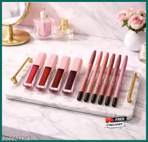 4 Liquid Matte Lipsticks + 6 Lip Liners | Smudge Proof, Long Lasting Lip Makeup Kit