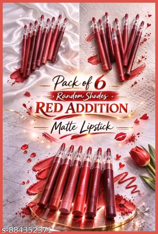Lip Stick Pencil ( Random Shades Red Addition ) Matte Finish - Set of 6 Pcs
