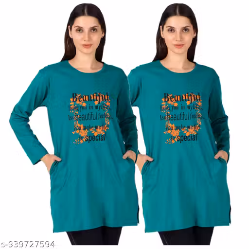 Fashionable Women’s Long Cotton Printed Polo T-Shirt Combo – Daily & Weekend Wear