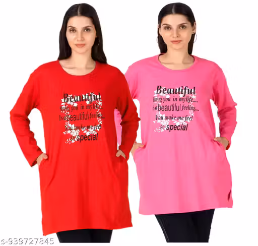 Fashionable Women’s Long Cotton Printed Polo T-Shirt Combo – Daily & Weekend Wear