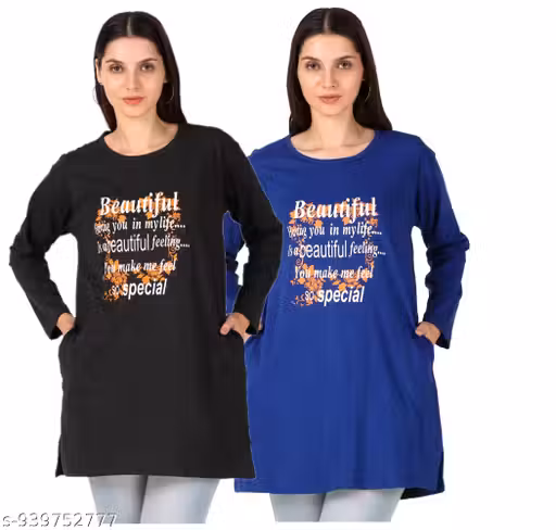 Fashionable Women’s Long Cotton Printed Polo T-Shirt Combo – Daily & Weekend Wear