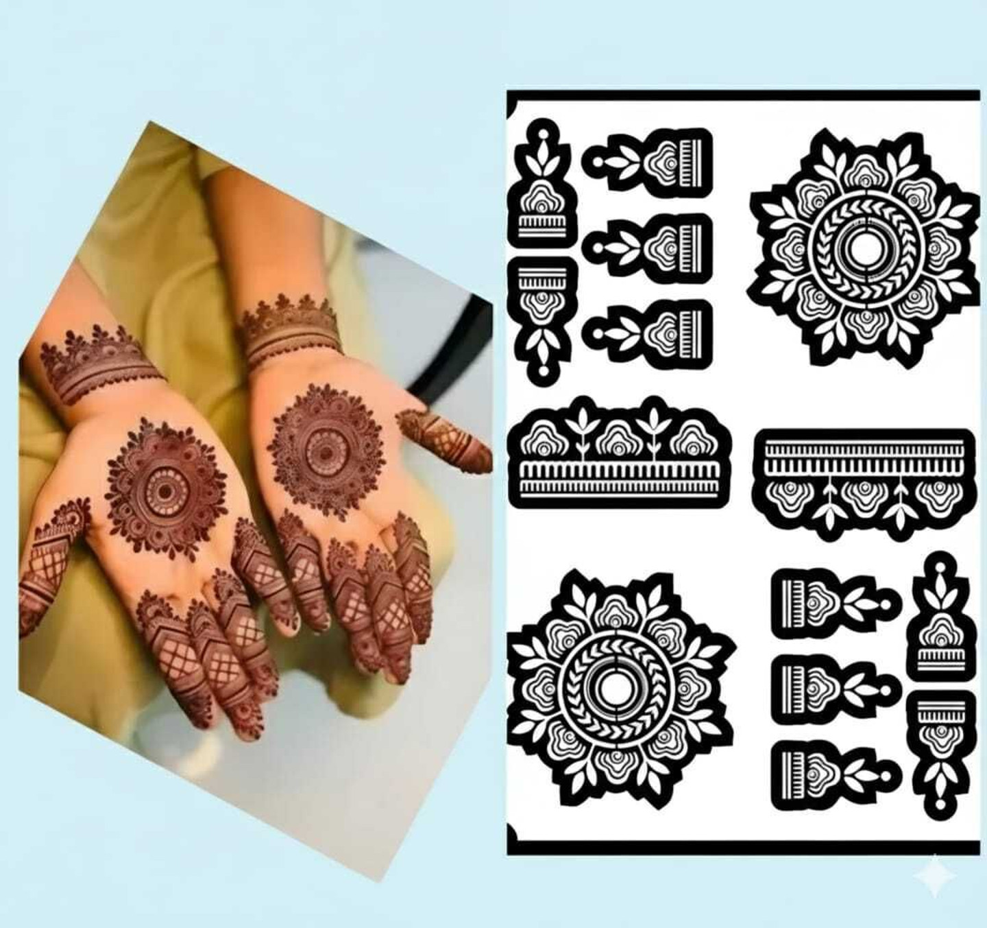 Rosh Fashion Unique Mehndi Stencil for female hands (Traditional, Bridal, Mandal)