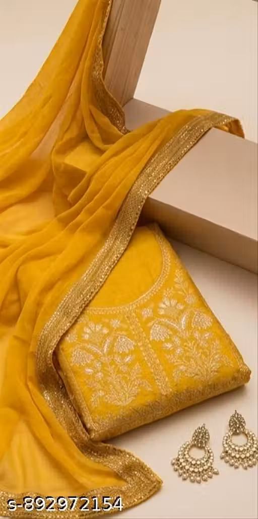 Women Mustard Embroidered Kurta Fabric Set | Designer Kurti Material with Bottom & Dupatta | Ethnic Wear Dress Material for Women