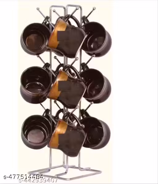 Tanraj Enterprises Silver Stainless Steel Tabletop Mount Cup Rack Hanging Shelves- Ideal For Kitchen, Coffee, And Tea Mug Display, Dining Table Cup Holder For 12 Cups (Pack Of1)
