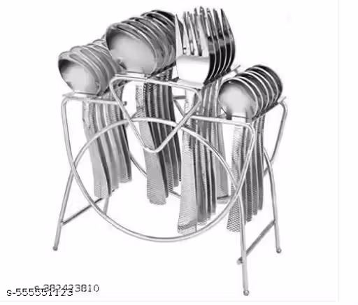 Stainless Steel Spoon Holder Stand without Spoon only stand/Empty Cutlery Holder Case /Fancy cutlery racks /Spoon Racks/kitchen cutlery holder spoon fork storage rack organizer utensils/cutlery rack for kitchen/ (Silver Holds 24 Pieces)