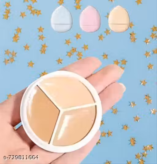 3In1 Concealer & 3 Pcs Finnger Puff combo | Full Coverage for Hides Blemishes, Dark Circles & spot, Waterproof a14