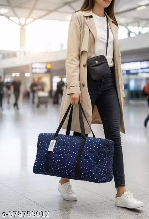 Premium Multipurpose Quilted Travel & Storage Bag with Handle – Blue Polka Dot