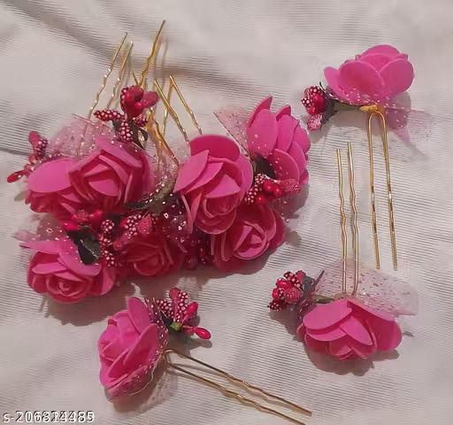 JUDA PIN (HAIR PIN) Pink color Artificial Flowers Juttu clipu / Jada Clipu/Juttu Kliplu / Jada Klipu/Juttu pinu / Jada Pinu/Jada Billa/Muti kilippukal& Muti pinkal//mudi clippukalum mudi pinnukalum/Hair klip‌galu mattu Hair pin‌galu/Hair klip‌galu mattu H
