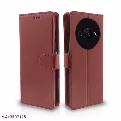 TS REDMI A3X+A3 2024 Flip Cover Leather Finish | Inside TPU with Card Pockets | Wallet Stand and Shock Proof | Complete Protection Flip Case - BROWN