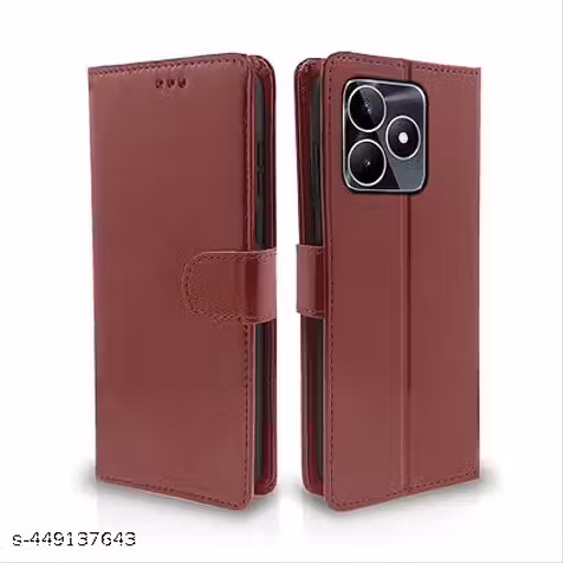 TS Realme Narzo N53 Flip Cover Leather Finish | Inside TPU with Card Pockets | Wallet Stand and Shock Proof | Complete Protection Flip Case [ BROWN ]