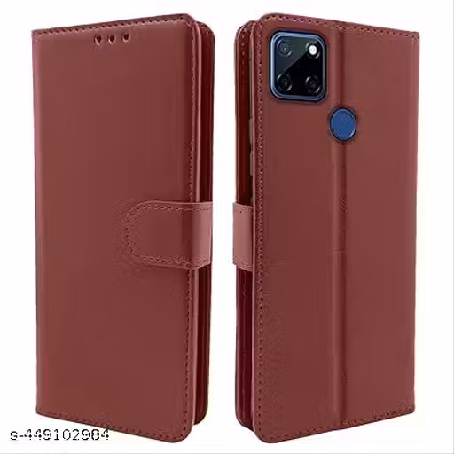 TS Flip Back Cover Case for Realme Narzo 30A / 20 / Realme C25s / C25 / C12 | Dual-Color Leather Finish | Inbuilt Stand & Pockets | Wallet Style Flip Back Cover Case [ BROWN ]