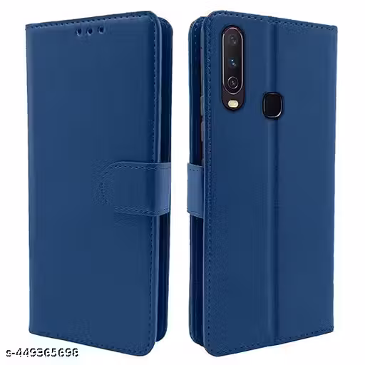 TS Vivo Y12 Flip Cover | Leather Finish | Inside Pockets & Stand | Shockproof Wallet Style Magnetic Closure Back Cover Case for Vivo Y12 [ BLUE]