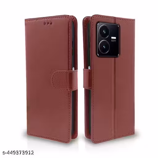 TS Vivo Y22 Flip Case Leather Finish | Inside TPU with Card Pockets | Wallet Stand and Shock Proof | Magnetic Closing | Complete Protection Flip Cover for Vivo Y22 [ BROWN ]
