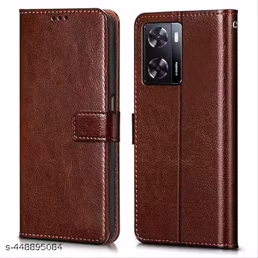 TS Oppo A57 4G (2022) / Oppo A77S / Oppo A77 Flip Cover Leather Finish | Inside TPU with Card Pockets | Wallet Stand | Complete Protection Flip Case [ BLACK ]