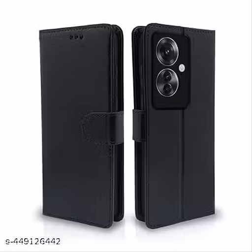 TS Leather Finish Flip Back Cover Case for Oppo F25 Pro 5G | Inbuilt Pockets & Stand | Wallet Style | Designer Button Magnet Flip Cover Back for Oppo F25 Pro 5G [ BLACK ]