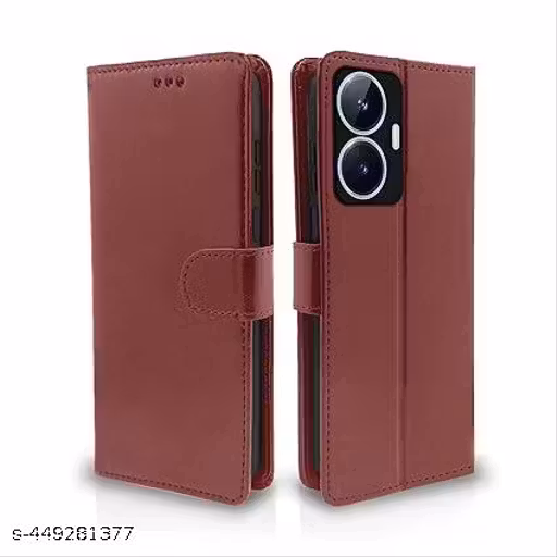 TS Realme Narzo N55 / Realme C55 Flip Cover Leather Finish | Inside TPU with Card Pockets | Wallet Stand and Shock Proof | Complete Protection Flip Case [ BROWN ]