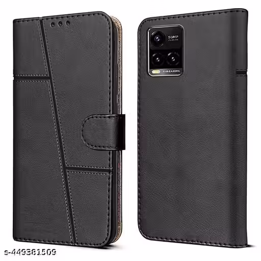 TS Vivo Y33T Flip Cover | Leather Finish | Inside Pockets & Stand | Shockproof Wallet Style Magnetic Closure Back Cover Case for Vivo Y33T [ BLACK ]