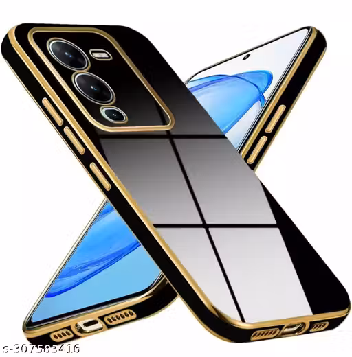 TS 6D Chrome Back Cover Case for Vivo V25 Pro 5G | (Gold Plated Frame | Glossy Backside -Stone Black