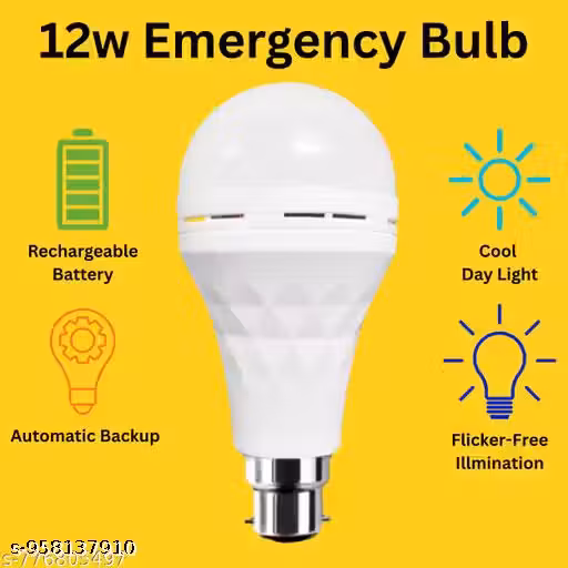 12 Watt B22 LED White Rechargeable Emergency light Inverter Bulb, Pack of 1