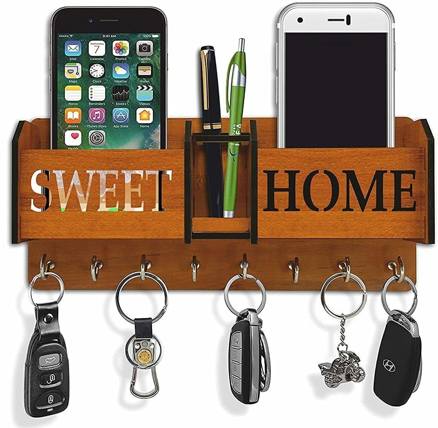 CAPIO ART Home Sweet Home / office / kitchen/ wall Wood Key Holder (8 Hooks, Brown)