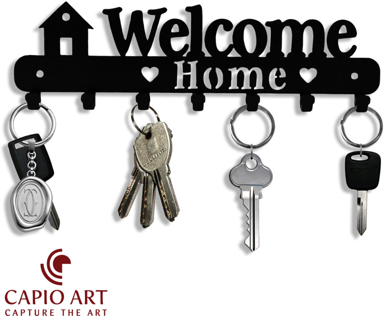 CAPIO ART Designer Metal Key Holder for Home | Home Decor Stylish | Key Stand for Wall Iron Key Holder (7 Hooks, Black)