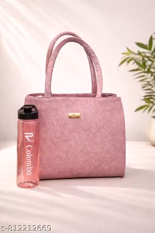 Women & Girls Tote Handbag with Water Bottle Combo Set
