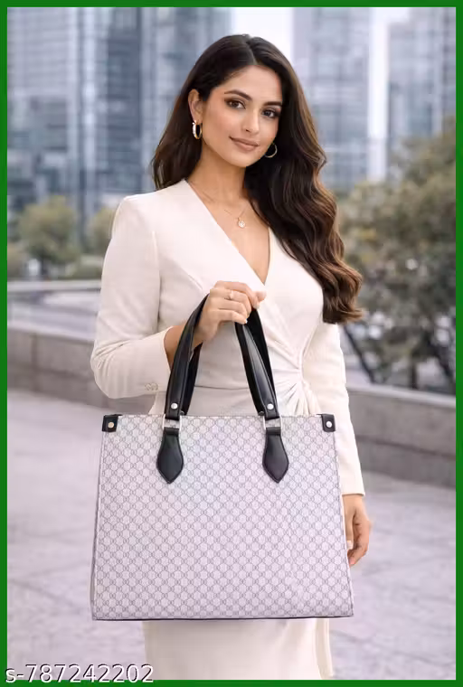 Stylish Ladies White & Black Handbag | Designer Office Tote Bag for Women | Daily Use Shoulder Purse | Fashionable Hand Carry Bag