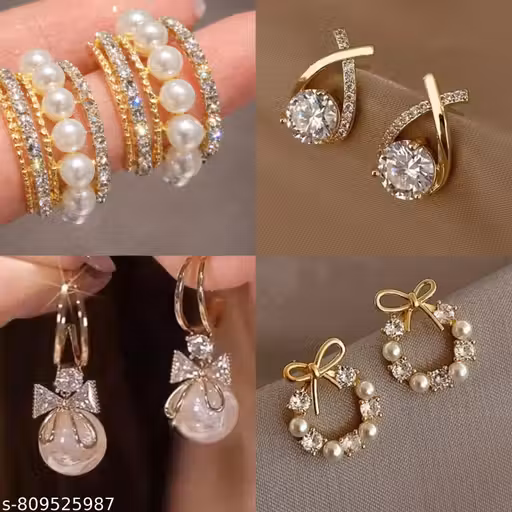 Combo Of 4 Korean Crystal Stud Earrings