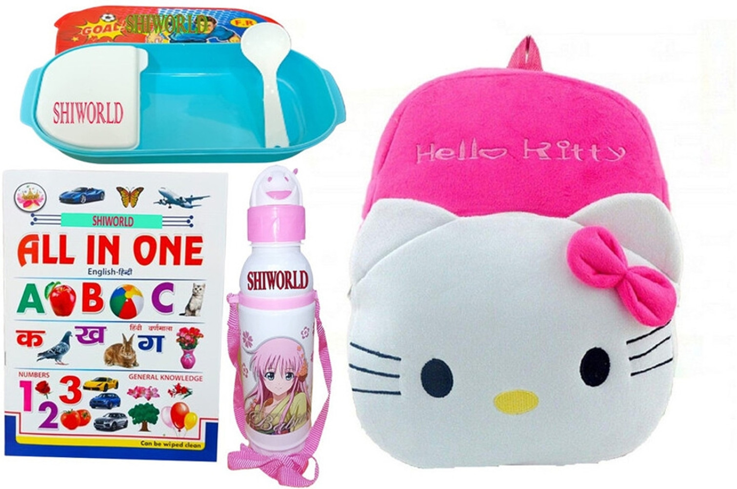 Avianna Hello Kitty Pink Bag+Bottle+All In One Book+Lunch Box School Bag For Kids School Bag (Multicolor, 15 L)