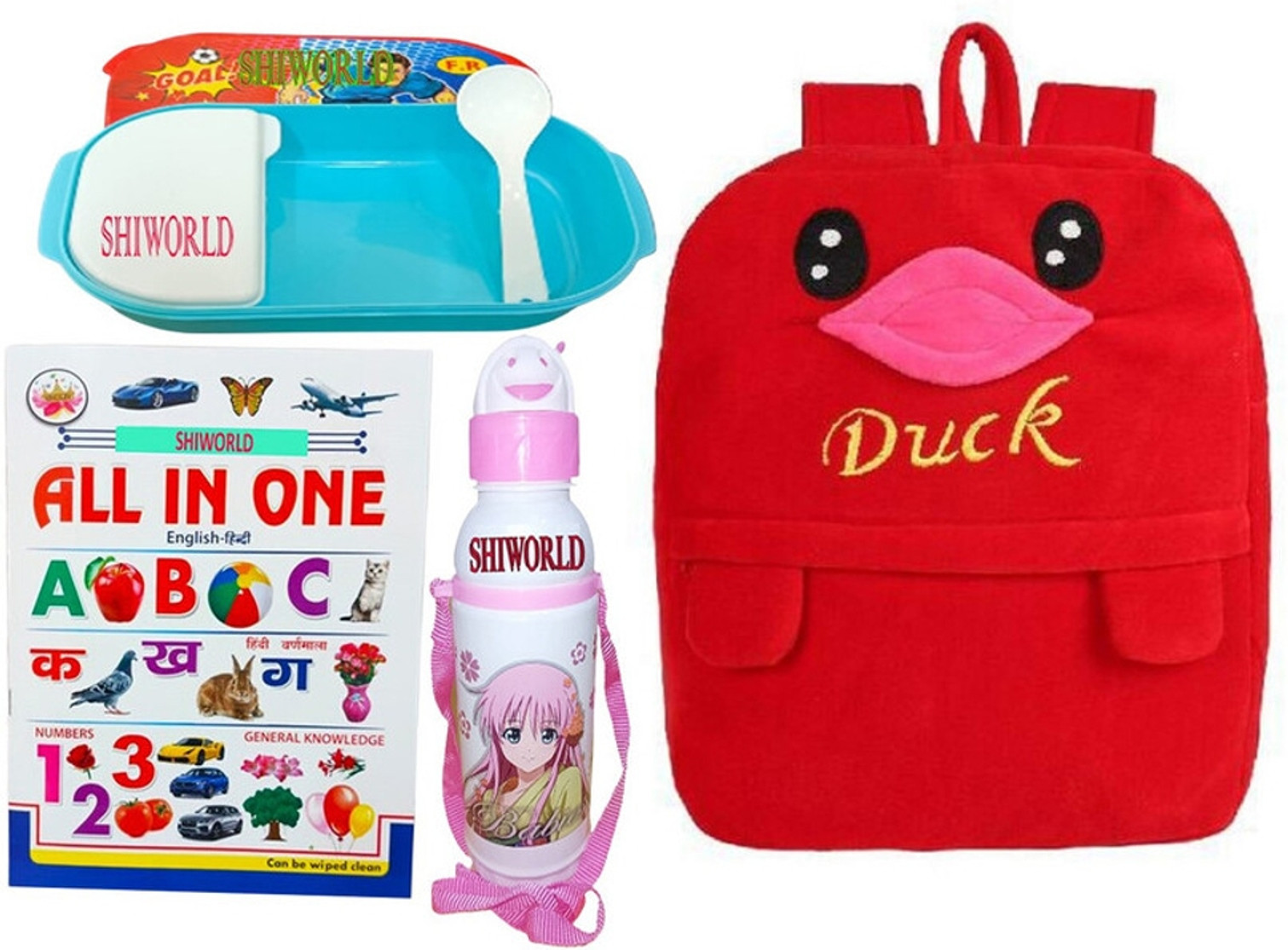 Avianna Duck Red Bag+Bottle+All In One Book+Lunch Box School Bag For Kids Backpack (Multicolor, 15 L)