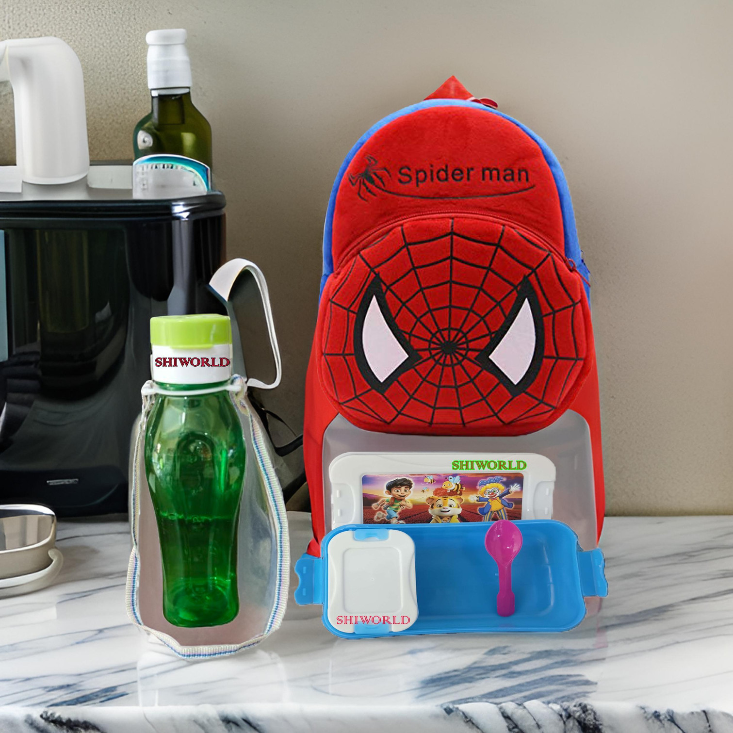 Avianna Spiderman Red Kids School Bag WIth Free Water Bottle Lunch Box Design 69 School Bag (Multicolor, 15 L)