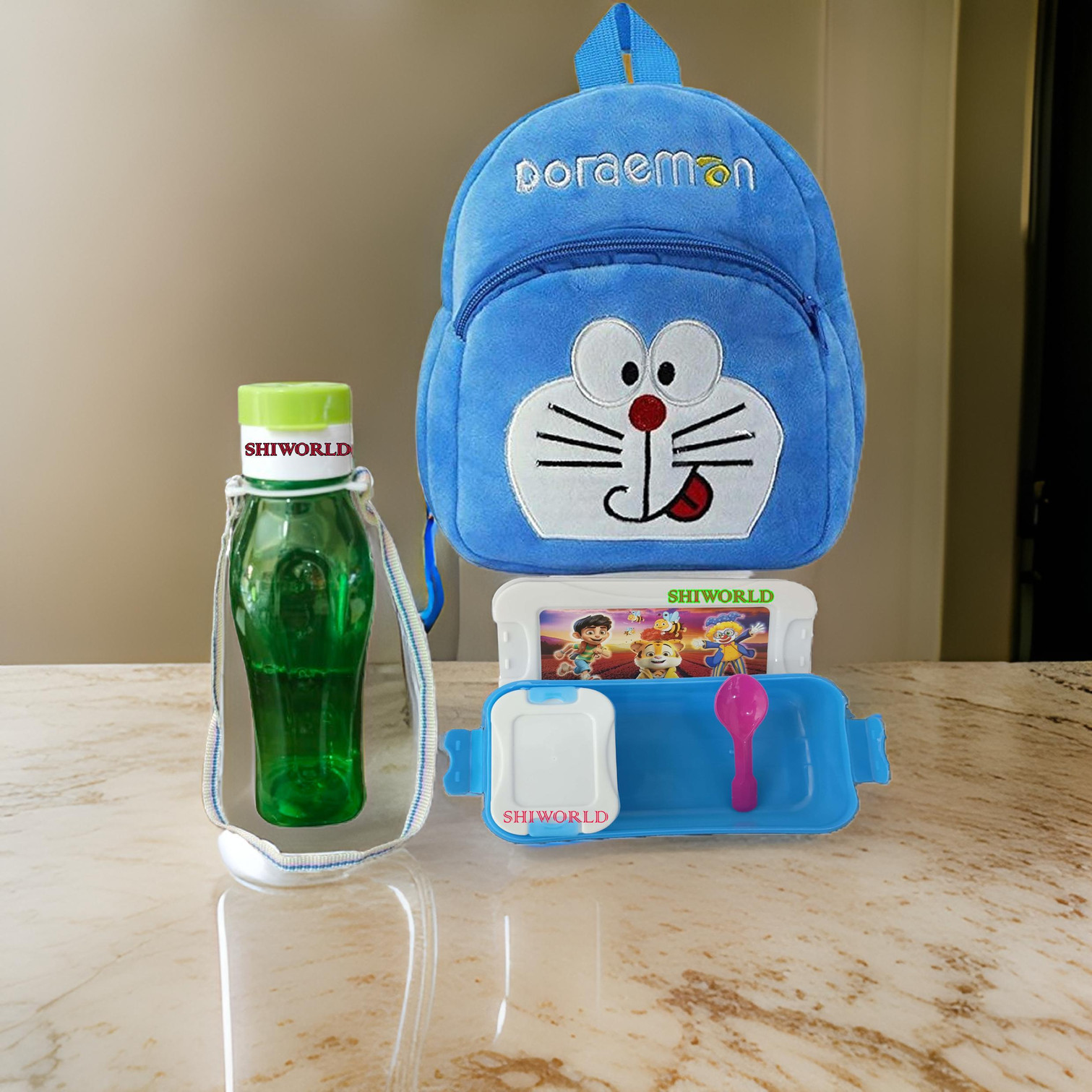 Avianna Doremon Kids School Bag WIth Free Water Bottle Lunch Box Design 14 Plush Bag (Multicolor, 15 L)