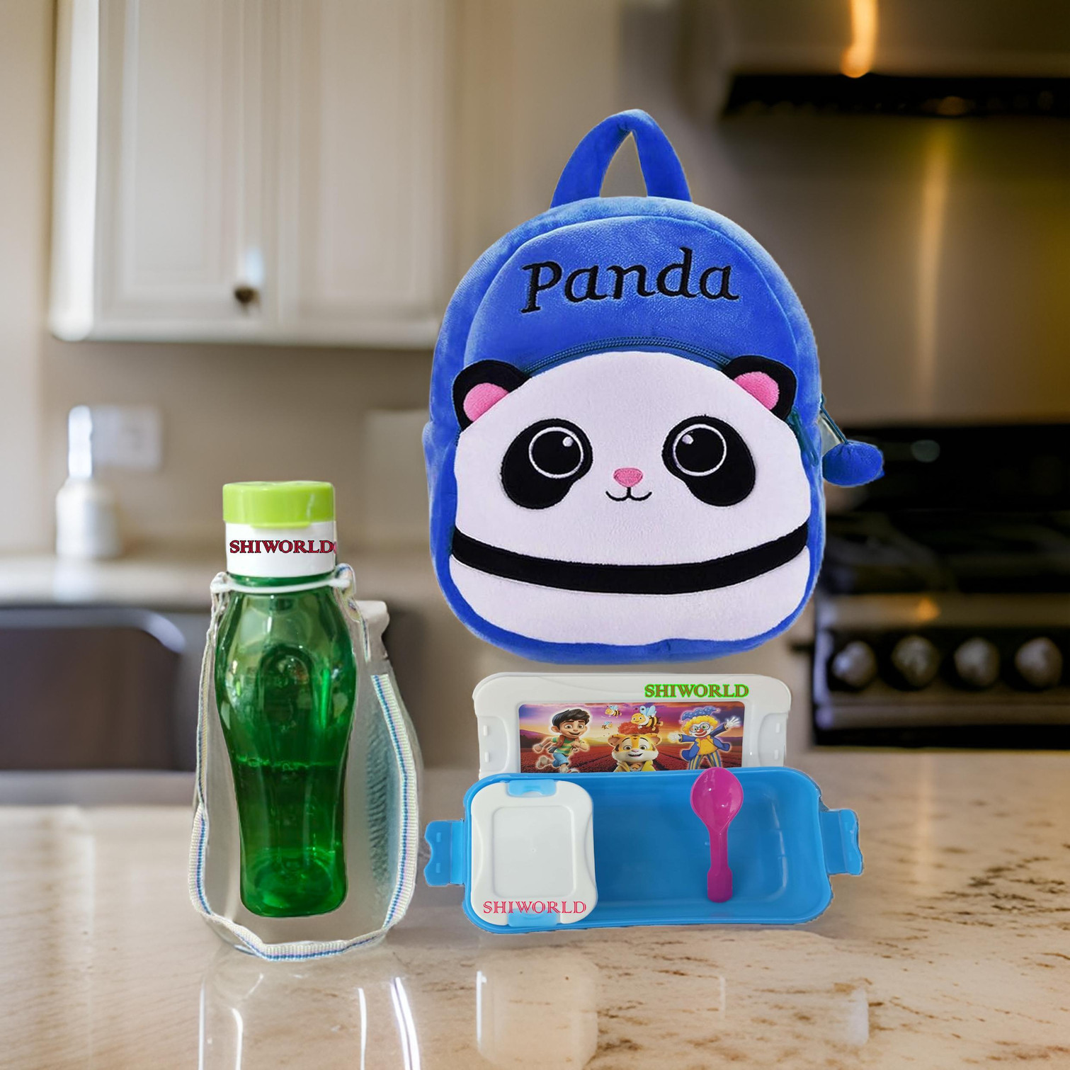 Avianna Blue panda Kids School Bag WIth Free Water Bottle Lunch Box Design 49 Backpack (Multicolor, 15 L)