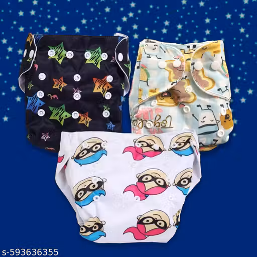 Saumegh creation's Reusable Cloth Diaper Combo Pack – Colorful Star & Cartoon Print (Pack of 3)