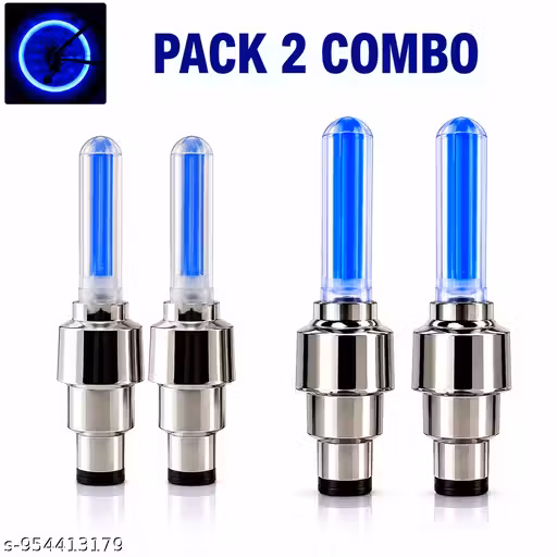 Pack of 2 Universal Blue LED Whiil Tyre Valve Cap Lights for Bike Car & Scooter