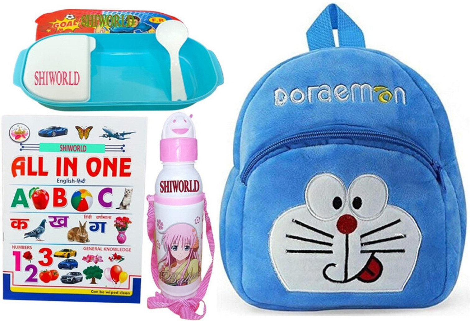 Avianna Doremon Bag+Bottle+All In One Book+Lunch Box School Bag For Kids Backpack (Multicolor, 15 L)