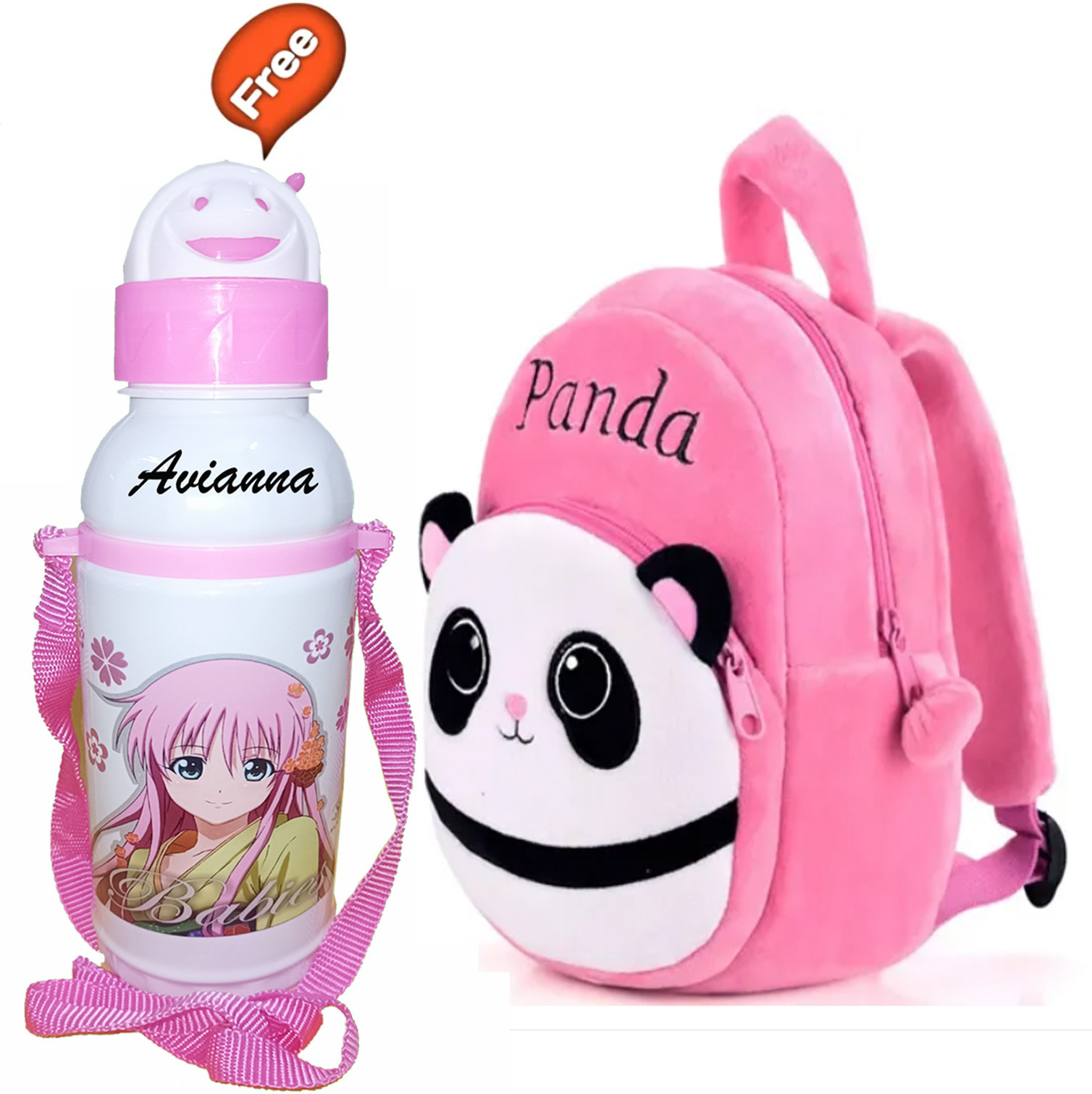 Avianna Panda Pink Kids School Backpack With Water Bottle Plush Bag (Multicolor, 15 L)