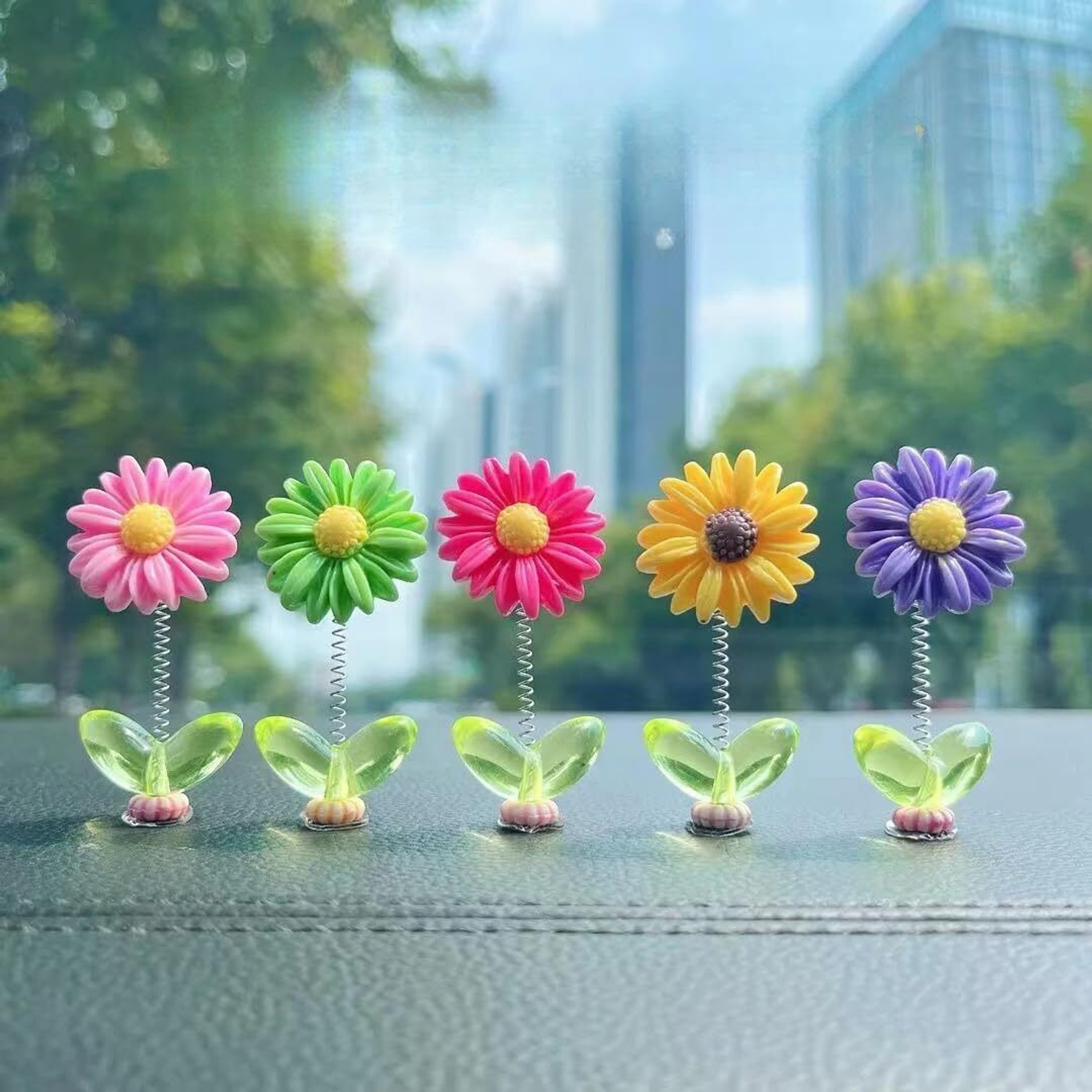FIORENSE Nibhanshani 5Pcs Mini DEZI flower Car Decoration (2.36 Inches) Decorative Showpiece - 5 cm (Plastic, Multicolor)