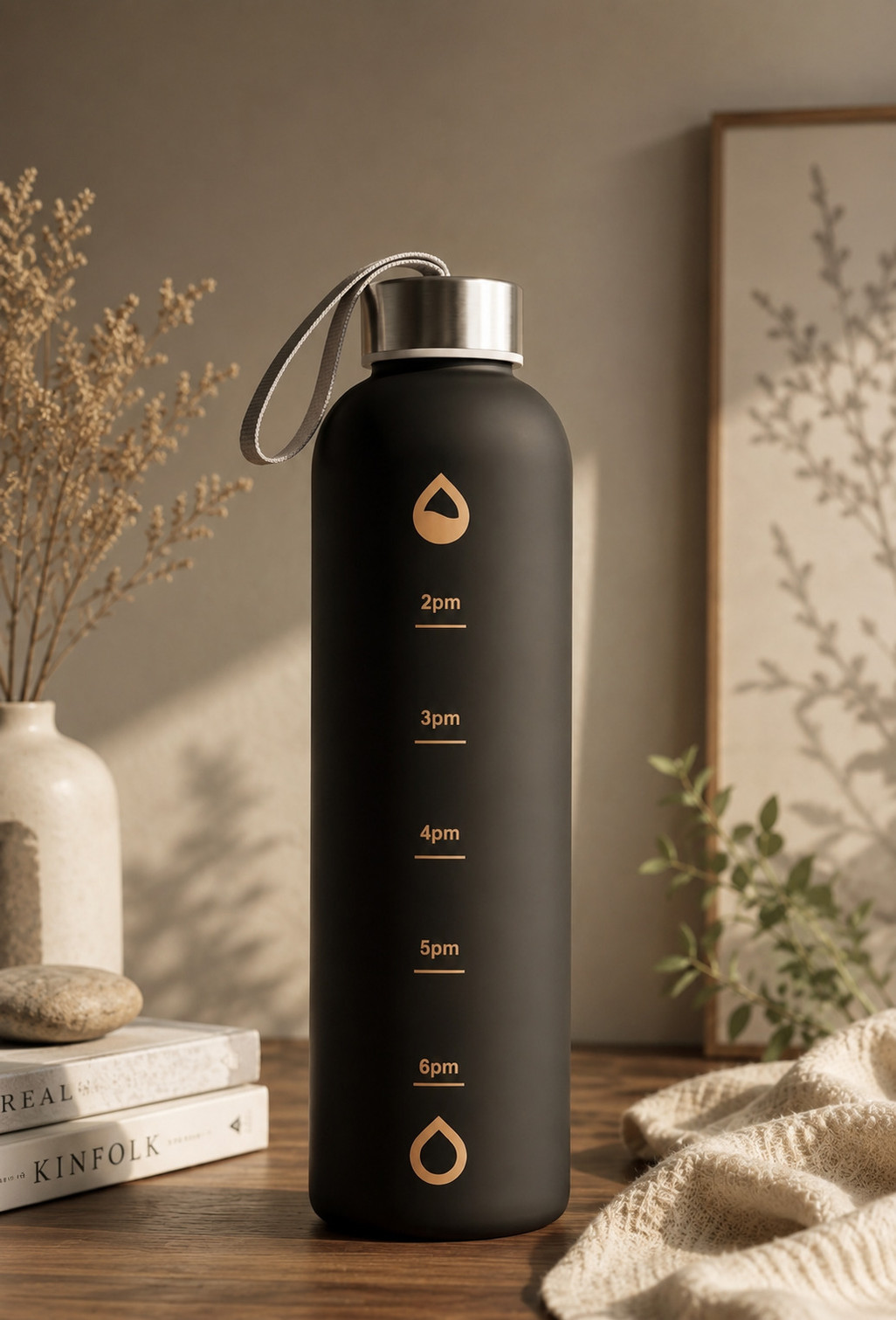 ApnaCart Premium Aura Glow Hydration Bottle 1000 ml Plastic Bottle (Pack of 1, Black)