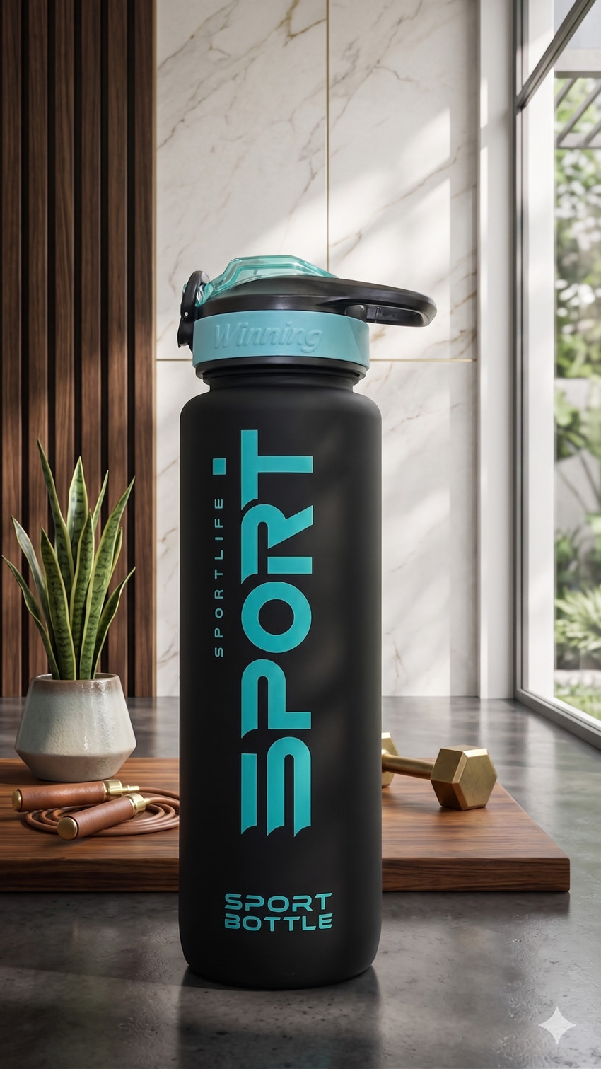 ApnaCart Trending Matte Finish Sports Life Sky Blue Bottle 1000 ml Plastic Sipper (Pack of 1, Black, Light Blue)