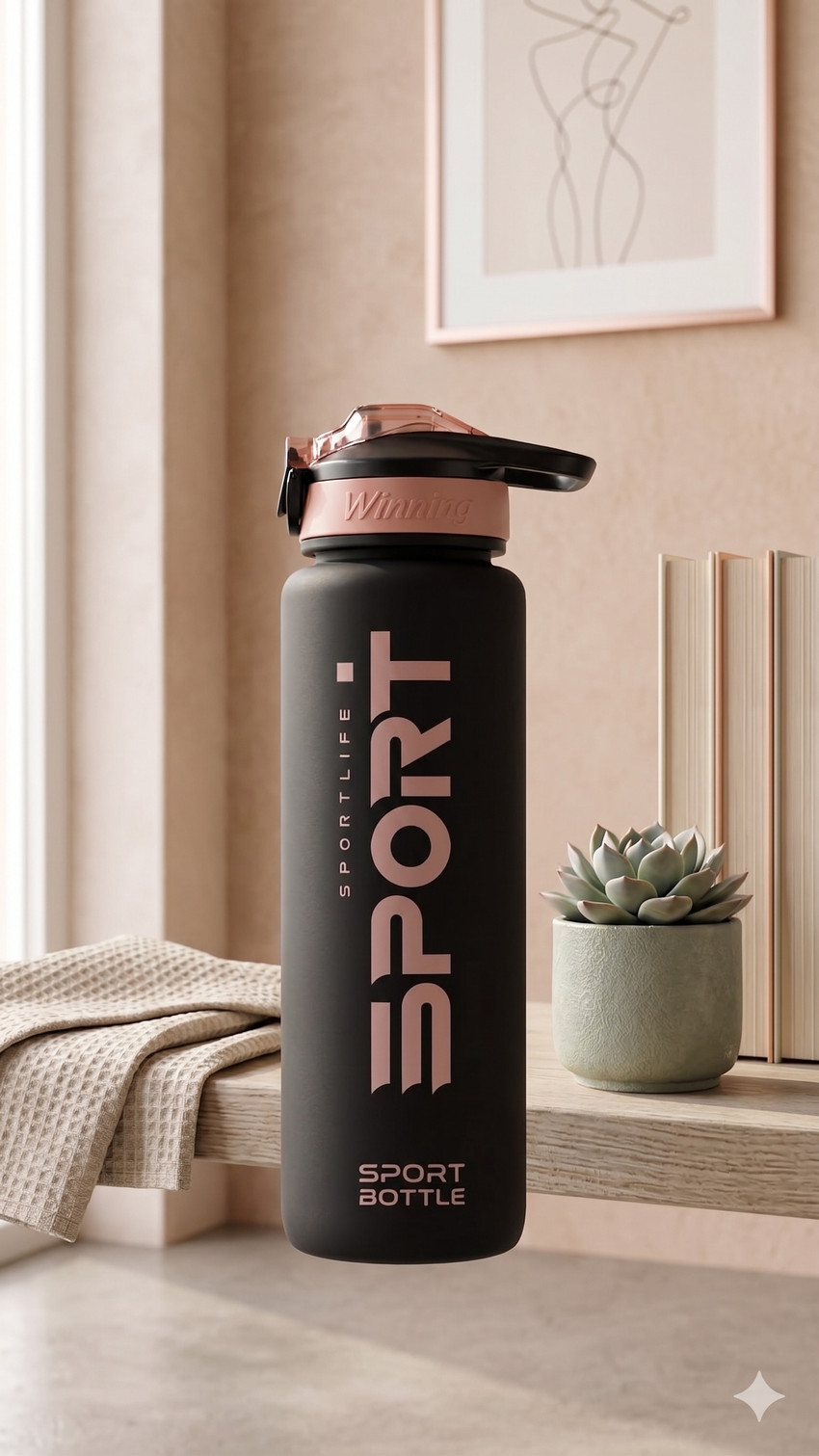 ApnaCart Premium Matte Finish Sport Life Pink Bottle 1000 ml Plastic Sipper (Pack of 1, Black, Pink)