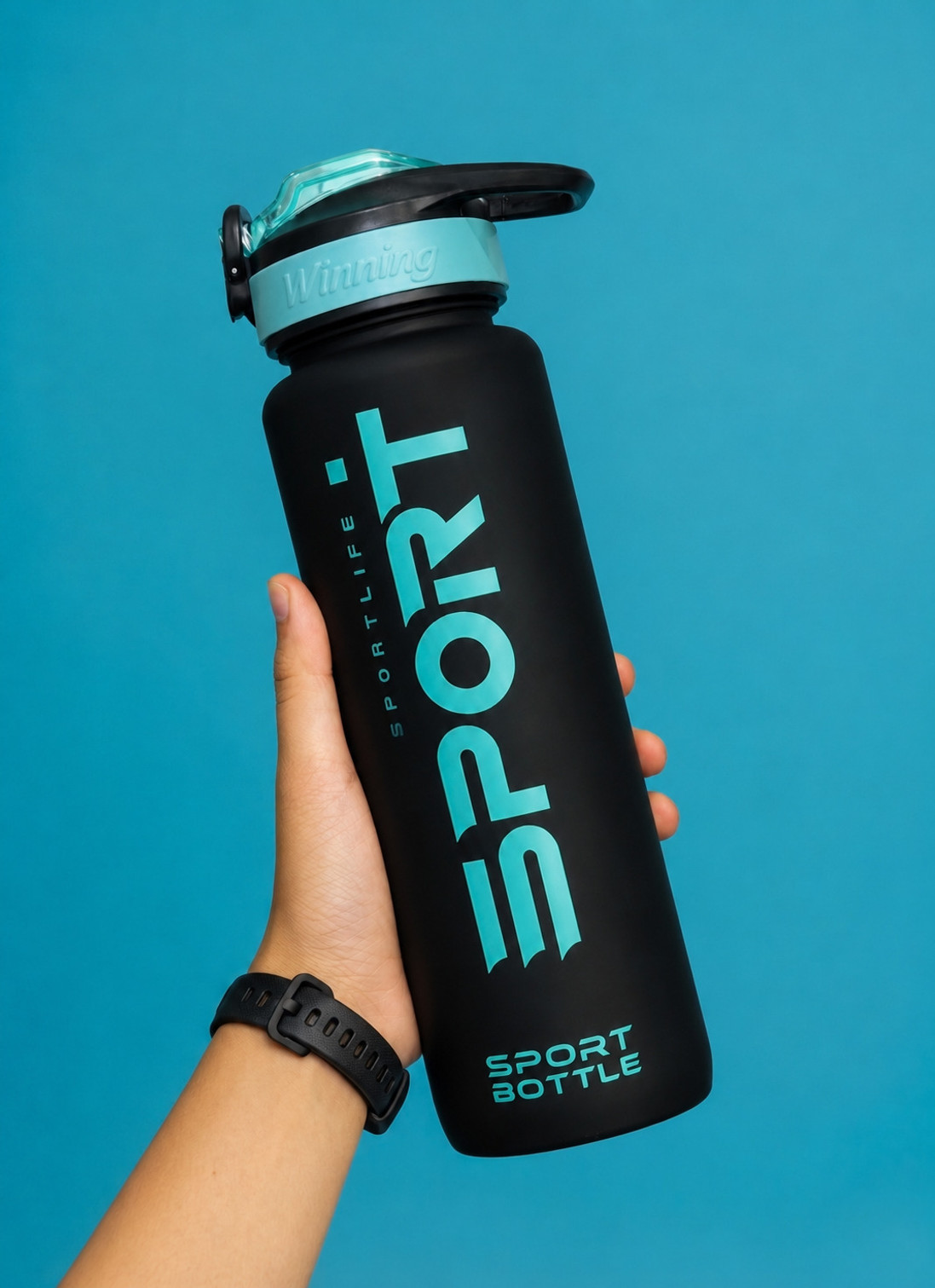 ApnaCart Trending Matte Finish Sports Life Sky Blue Bottle 1000 ml Plastic Sipper (Pack of 1, Black, Light Blue)