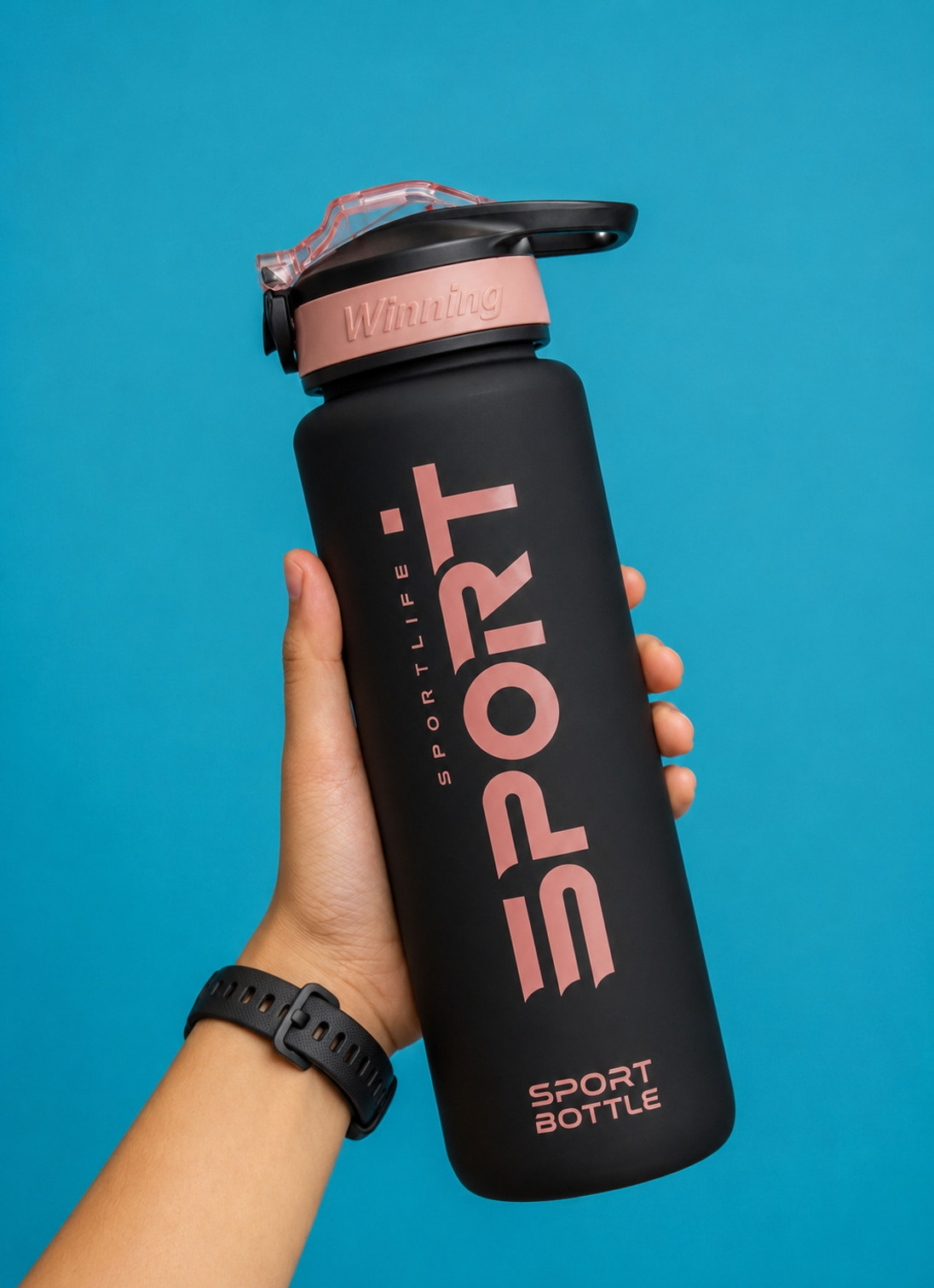 ApnaCart Premium Matte Finish Sports Life Pink Bottle 1000 ml Plastic Sipper (Pack of 1, Black, Pink)