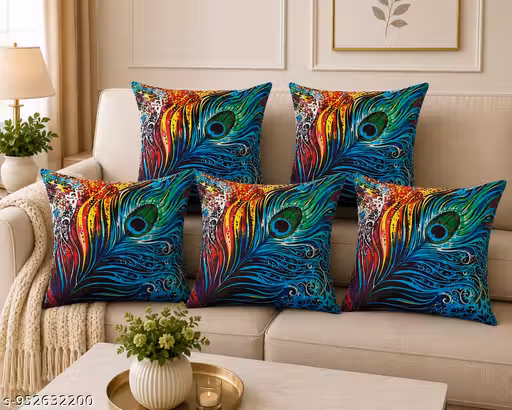 Jute Cushion Cover 16x16 Inch Set of 5 | Attractive & Shining Design | Back Side Zipper | Sofa Cushion Covers for Living Room