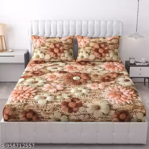 7D Glace Cotton Double Bedsheet with 2 Pillow Covers | Soft & Comfortable Floral Printed Bedsheet | King Size 90x100 Inches | Luxury Home Bedding Set
