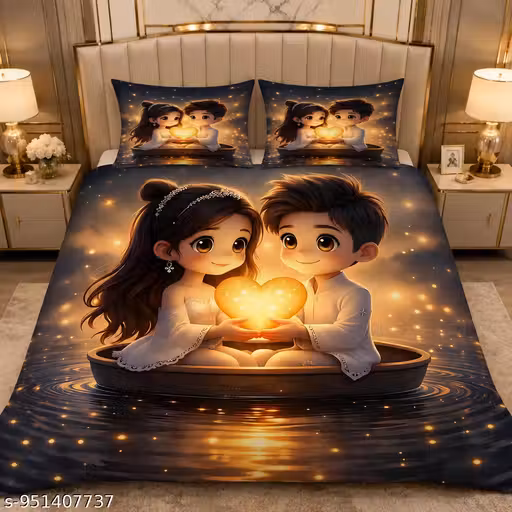 Stylish Digital Print 7D Cotton Double Bedsheet with 2 Pillow Covers | Soft & Comfortable Couple Printed Bedsheet | King Size 90x100 Inches